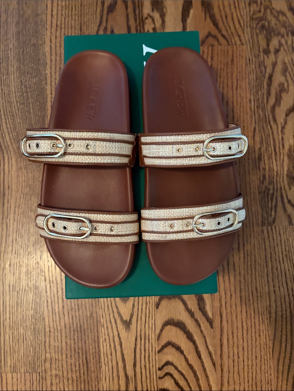 J. Crew Double Strap Molded Footbed Sandal in Faux Raffia with Buckles (Size8.5)